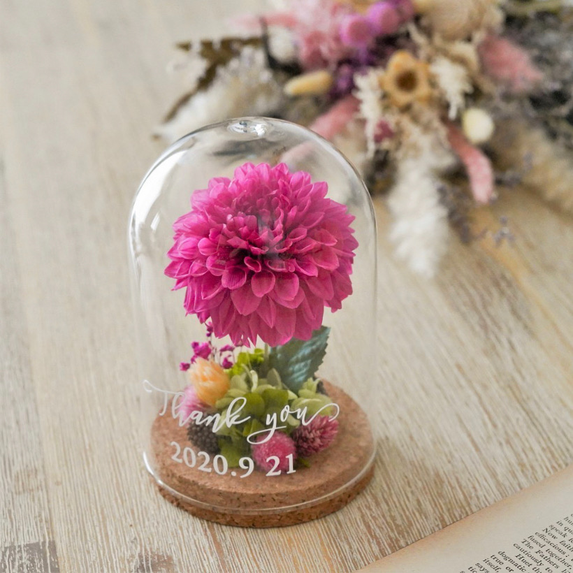 ダリアのプリザーブドフラワー　ガラスドーム